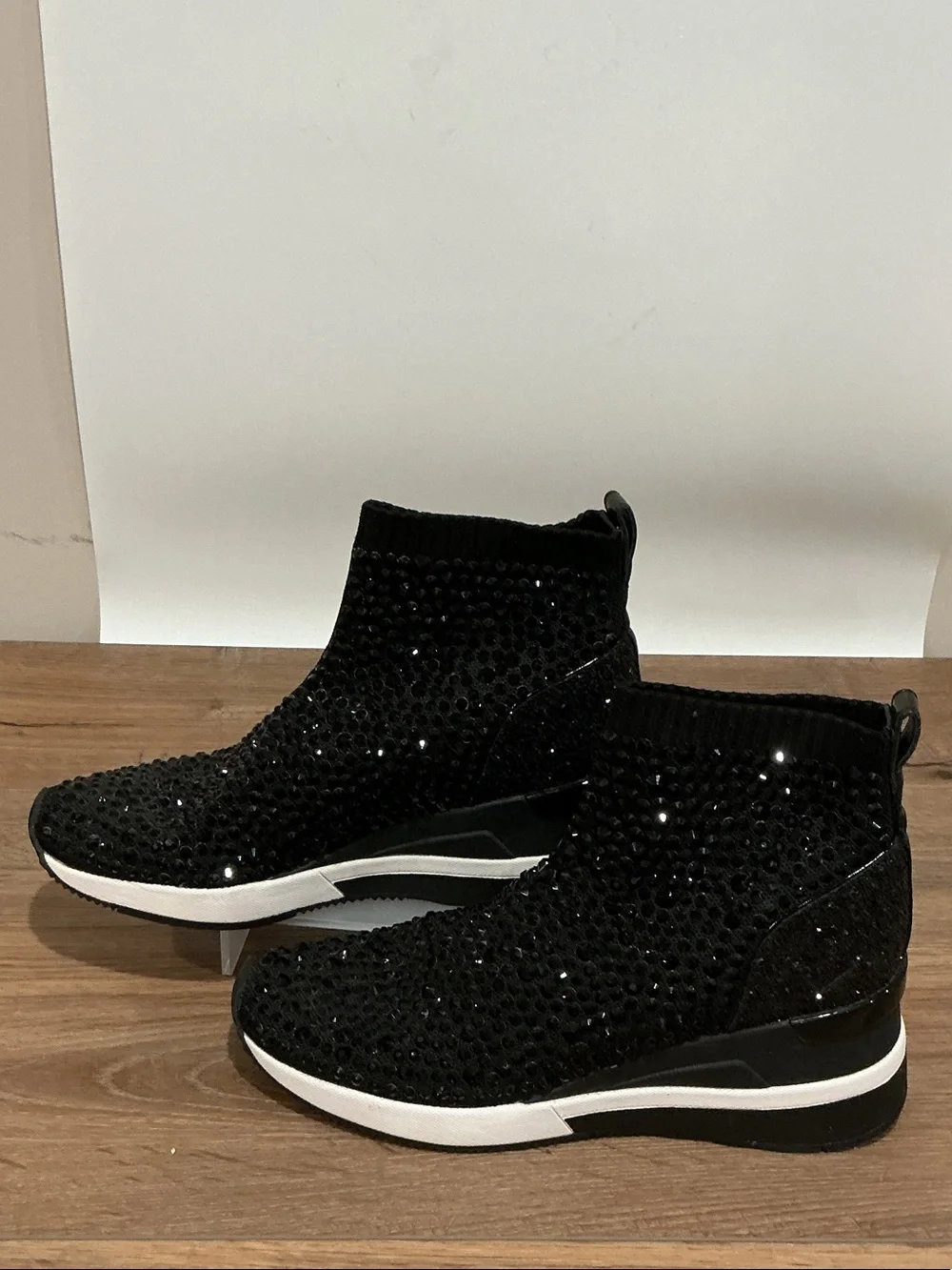 Michael Kors Skyler Wedge Stretch Knit Sock High Top Sneaker Black, Size 8